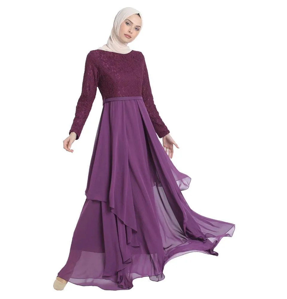 Abaci Modest Formal Lace Dress 12959 Purple