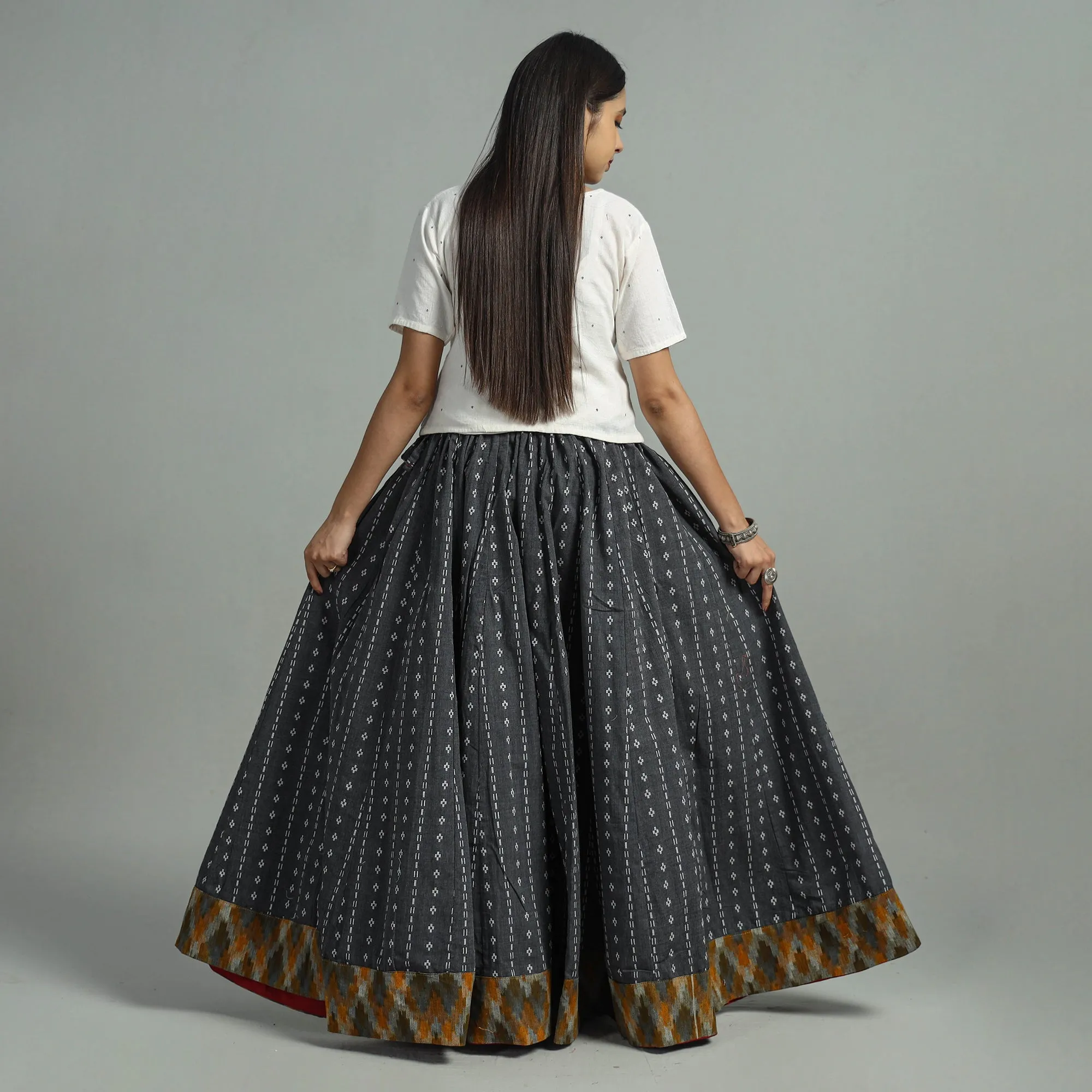 Black - Jacquard Patchwork 24 Kali Cotton Long Skirt 06