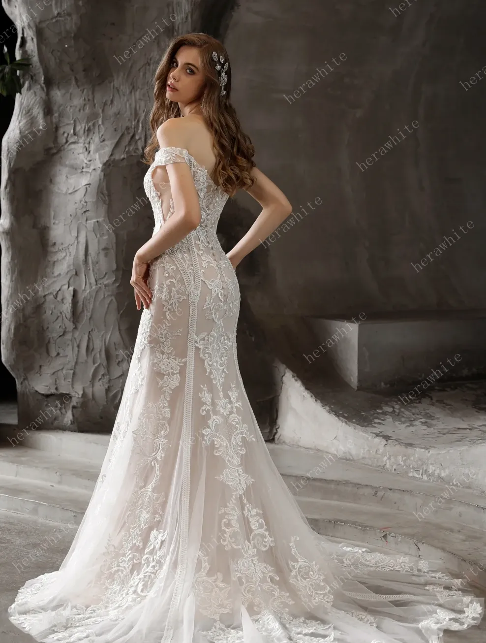 Gorgeous Lace Fit and Flare Bridal Gown with Detachable Train