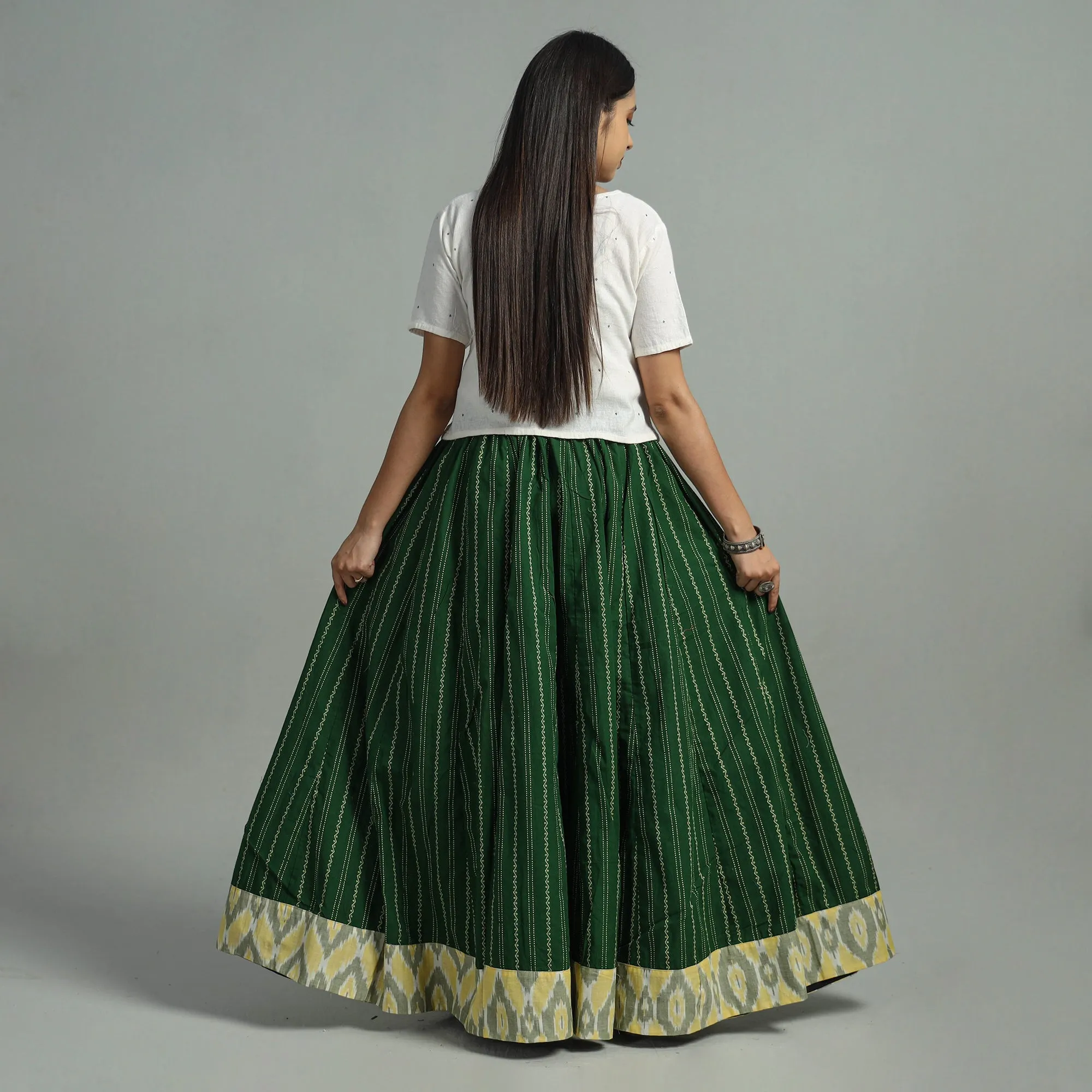 Green - Jacquard Patchwork 24 Kali Cotton Long Skirt 09