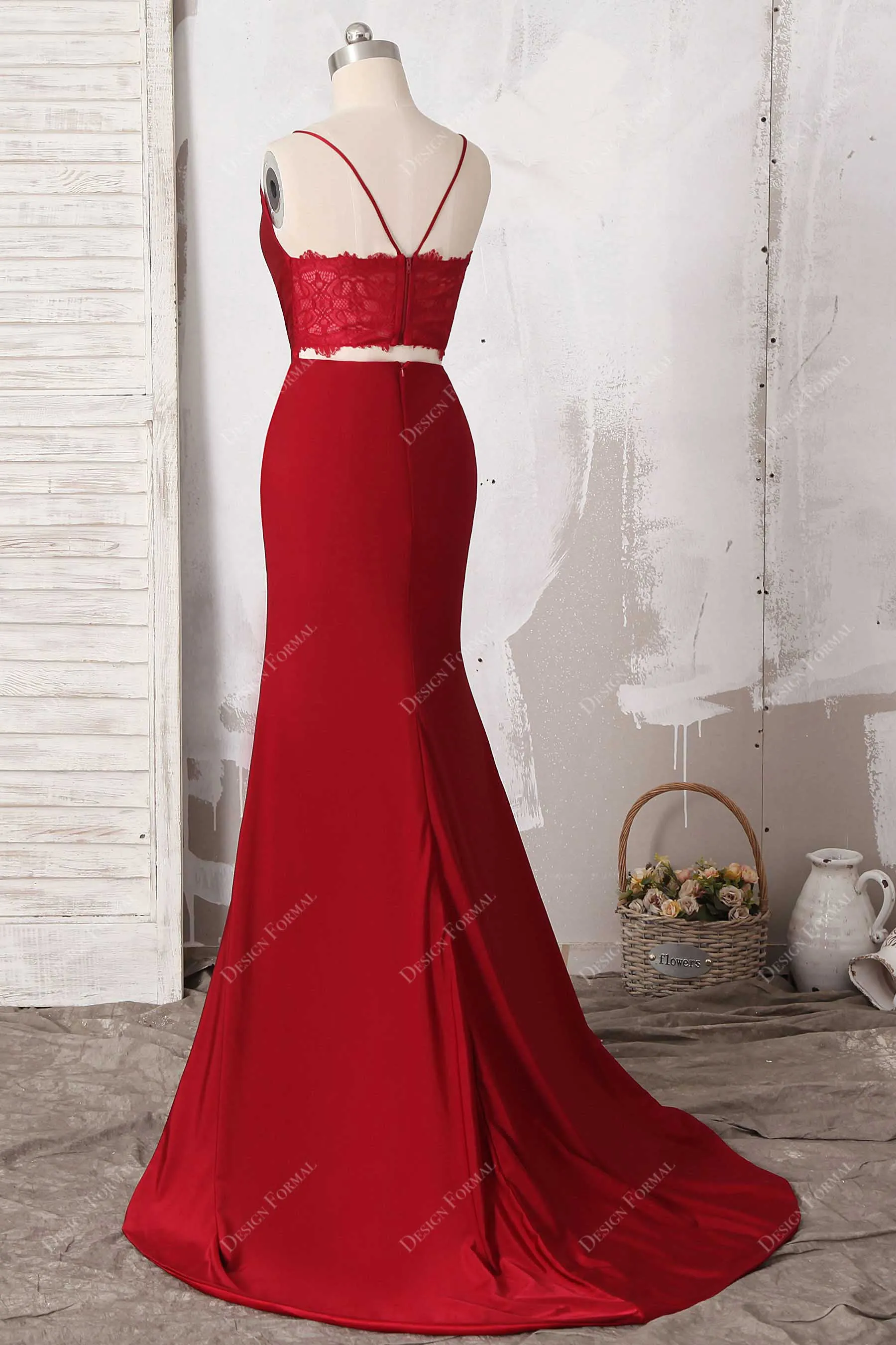 Red Jersey V-neck Simple Mermaid Sleeveless Evening Dress