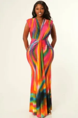 TOMMI TROPICAL PATTERN MAXI DRESS