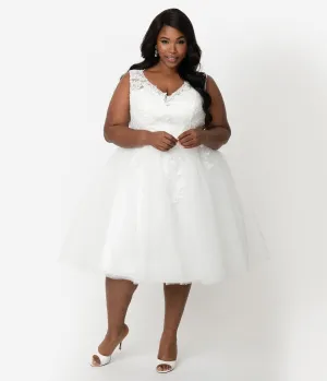 Unique Vintage Plus Size 1950s Ivory Tulle Lace Monte Carlo Wedding Dress